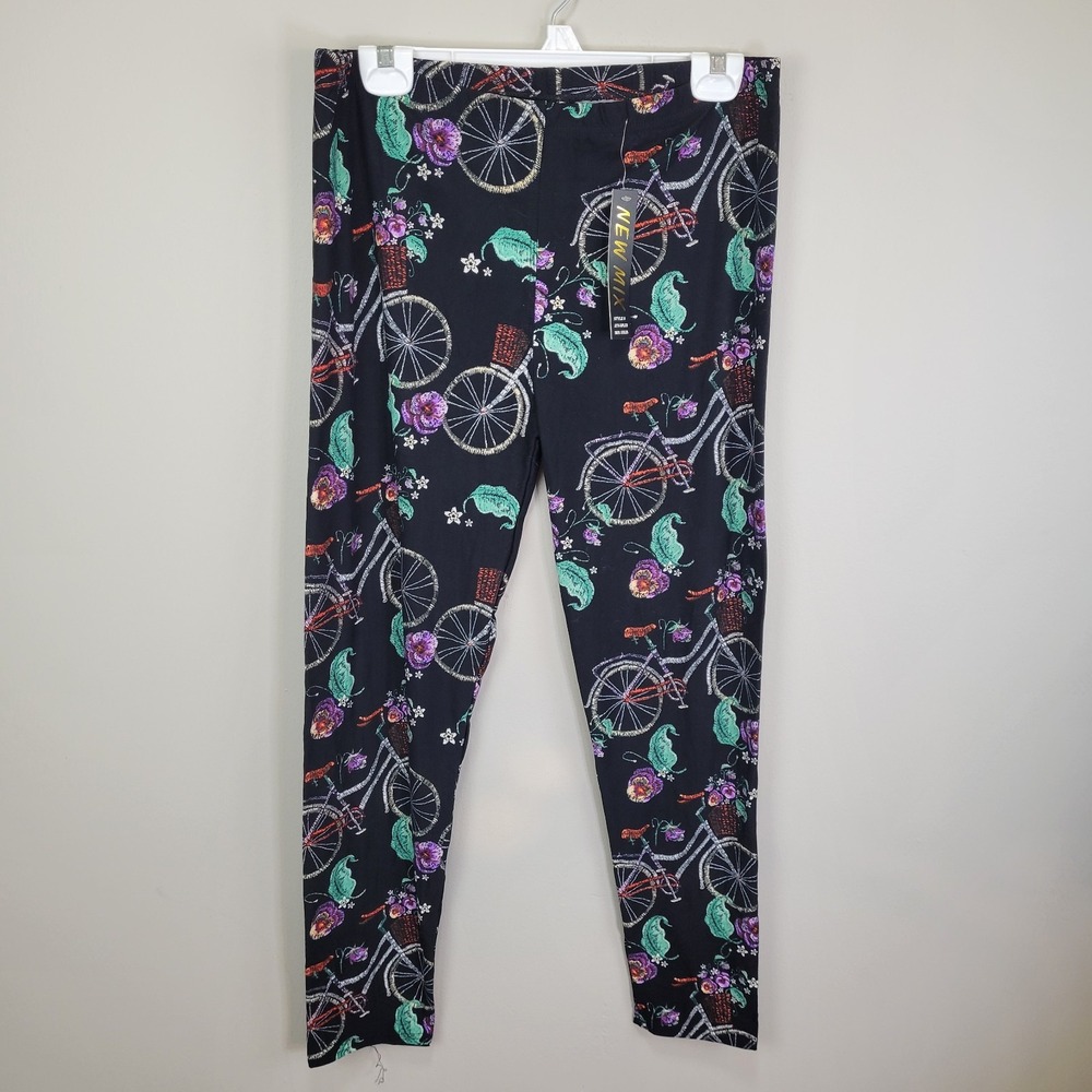 New‎ Mix Bicycle Floral Print Polyester Spandex Ankle Leggings Extra Plus Size